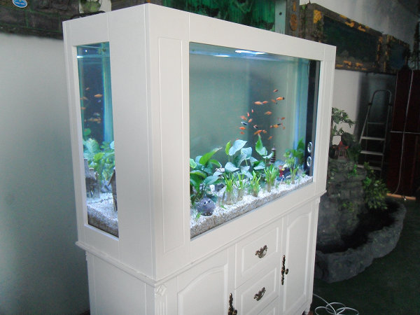 四面看实木柜式生态鱼缸